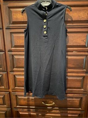 Duffield Lane Sleeveless Navy Blue Polo Dress with Gold Buttons